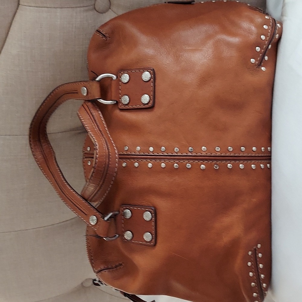 Michael Kors Cognac Astor Leather Stud-Accent Satchel Large